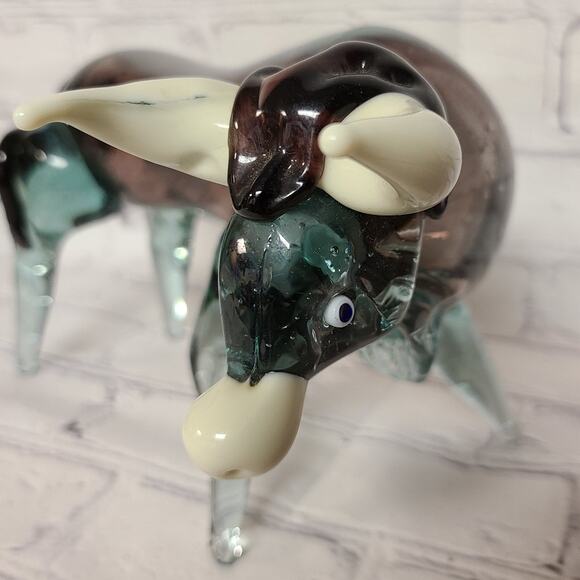 Murano Mouth Blown Glass Bull Cobalt Blue White Swirl Horned Figurine Large - Picture 3 of 7